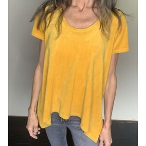 love,Fire Mustard Yellow/gold "velour" Look  Short Sleeve Top Size‎ SMALL